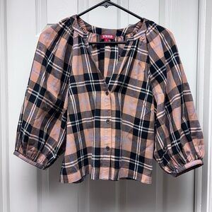 STAUD Plaid Cropped Button-Front Top – Size S